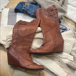 Miz Mooz Brown Leather Wedge Boots, size 10!